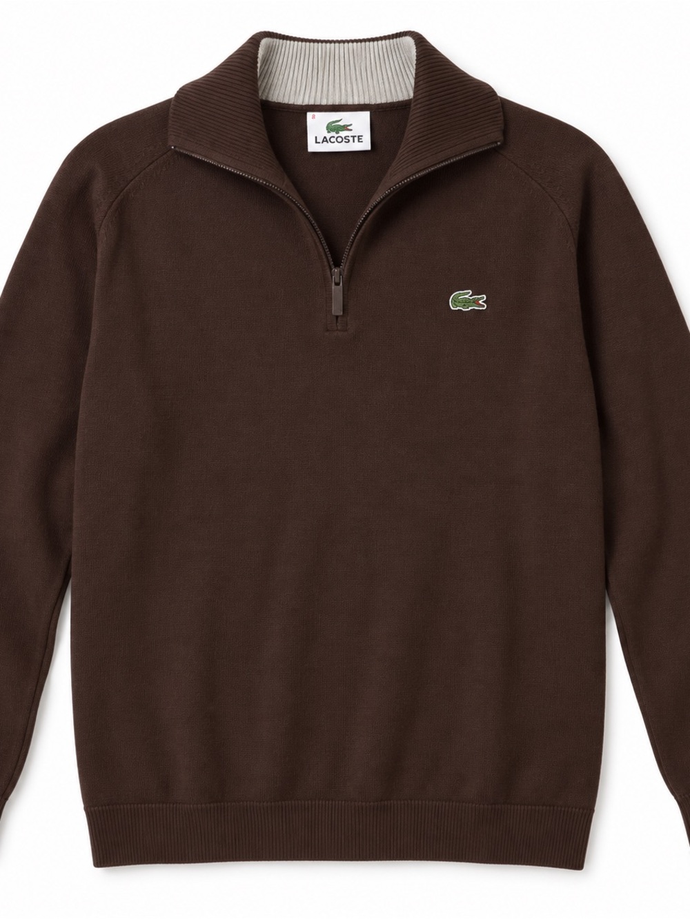 Lacoste Men’s Brown Cotton Quarter-Zip Pullover Sweater Size 8 3XL